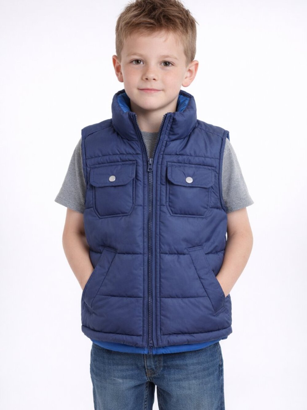 Gap Kids reversible zippered puffer vest blue striped